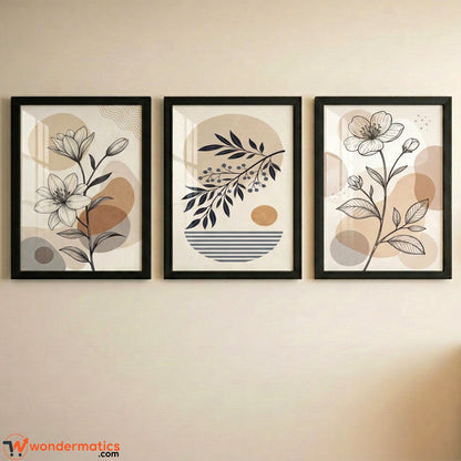 Set of 3 BOHO Artwork Wall Frames - Black, 14×18 Inches with Front Glass