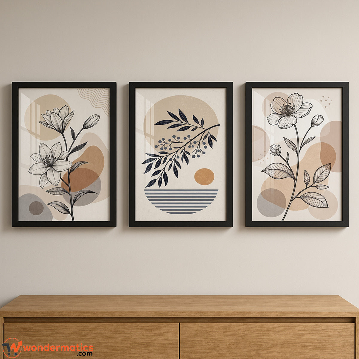 Set of 3 BOHO Artwork Wall Frames - Black, 14×18 Inches with Front Glass