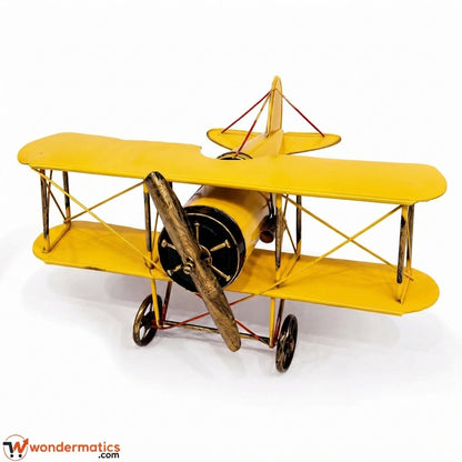 Vintage Red Metal Biplane Model – Decorative Airplane Showpiece for Home & Office