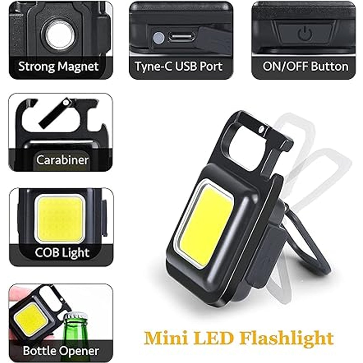 COB Rechargeable Keychain Light - Ultra-Bright, Compact LED Torch for Convenience on the Go - Perfect for Camping, Emergency, and Everyday Use