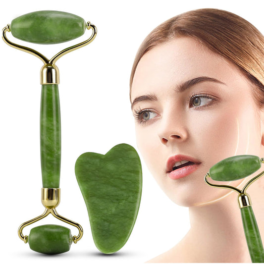 Premium Jade Roller & Gua Sha Set - Authentic Natural Stone for Anti-Aging - Smooth & Noiseless Facial Massager - Free Home Delivery Across Pakistan - Order Now!