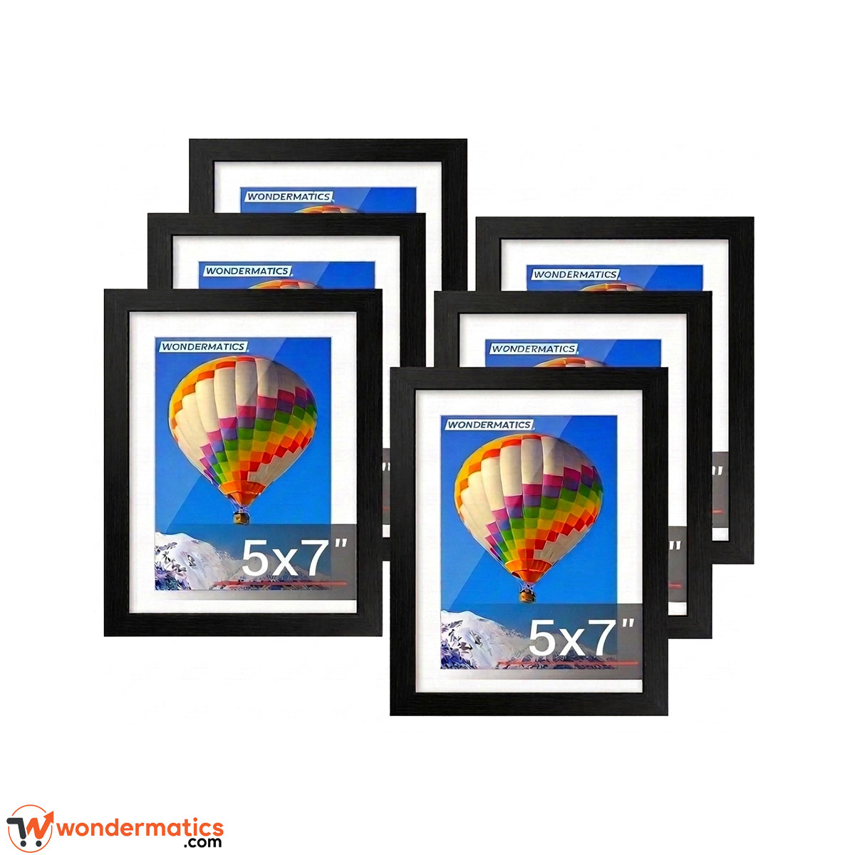Set of 6 black wooden personalized photo frames with front glass size 5x7