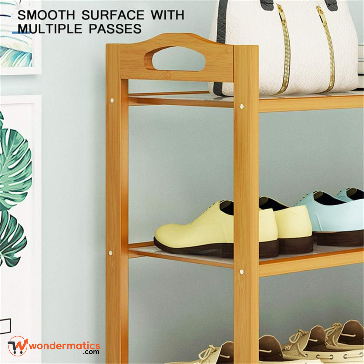 Durable bamboo shoe shelf with 6 tiers for shoe storage and space saving