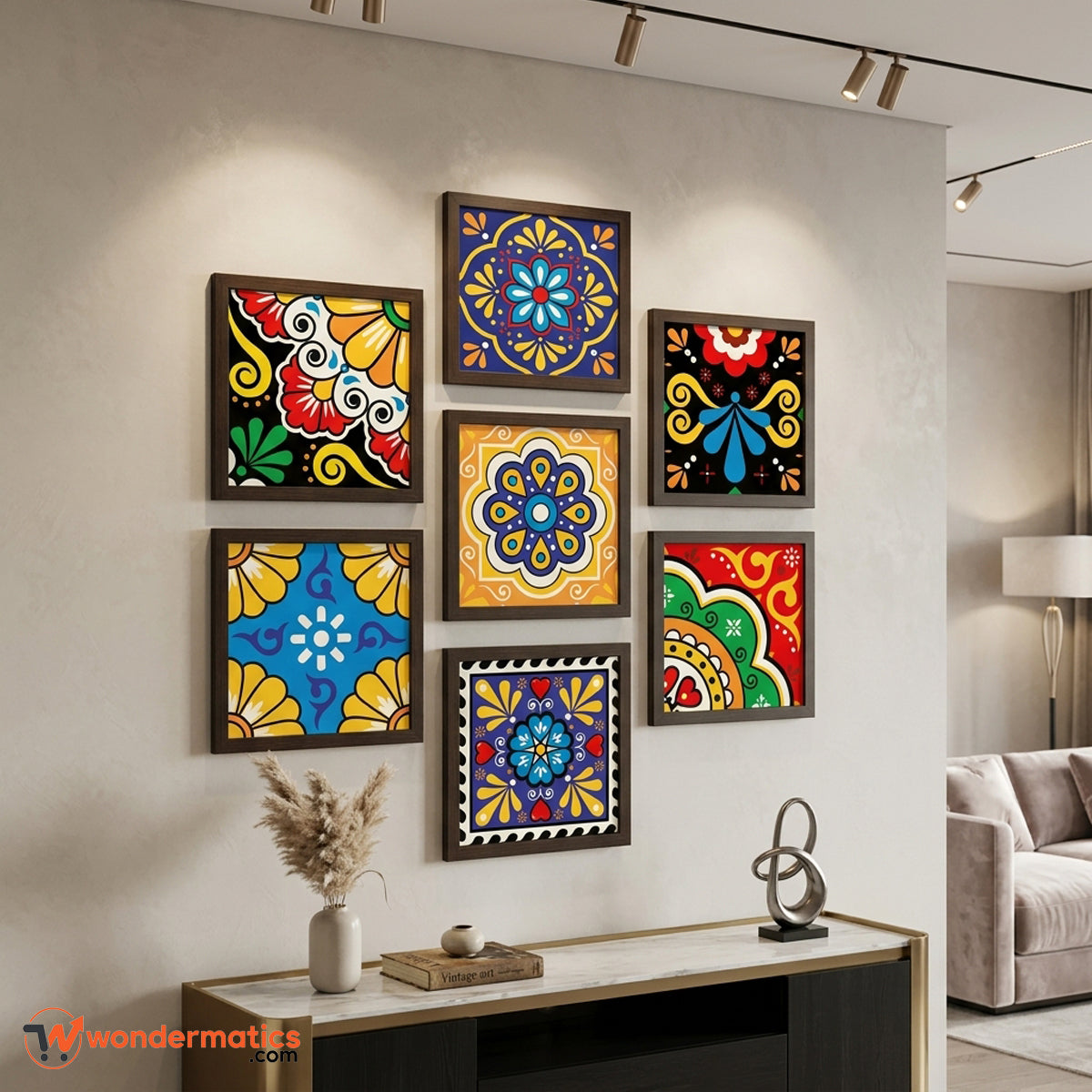 small 6x6 inch black frames with artistic prints for gallery wall