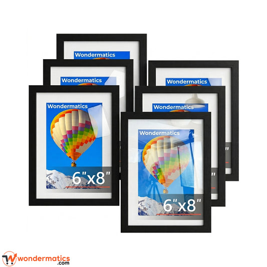 Six customized black picture frames with HD photo prints size 6x8