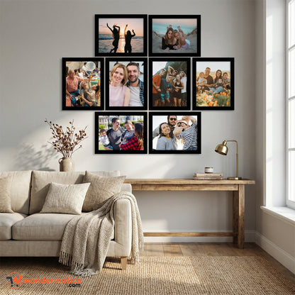 8-pack black photo frames with custom prints for home and office walls