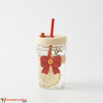Aesthetic bow-knot glass cup available in beige color 