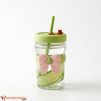 Aesthetic bow-knot glass cup available in green color