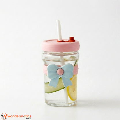 Aesthetic bow-knot glass cup available in pink color