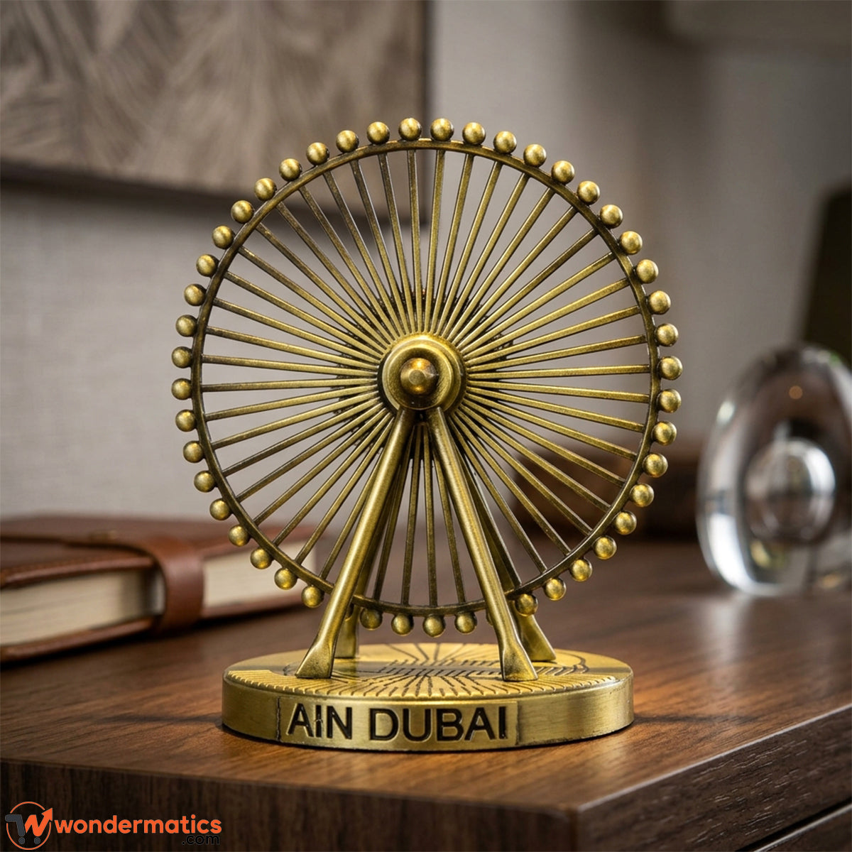 Ain Dubai Ferris Wheel souvenir model in vintage antique metallic finish displayed as home decor