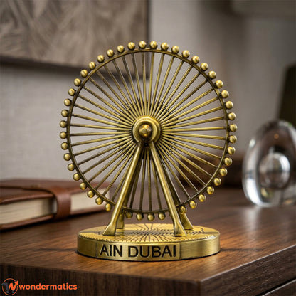 Ain Dubai Ferris Wheel souvenir model in vintage antique metallic finish displayed as home decor