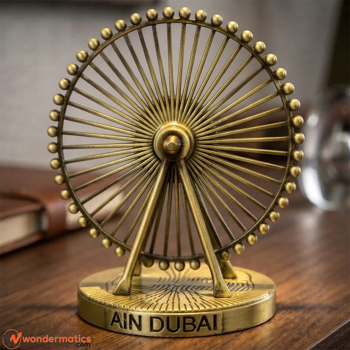 Close-up detail of the vintage antique metallic finish on the Ain Dubai wheel model