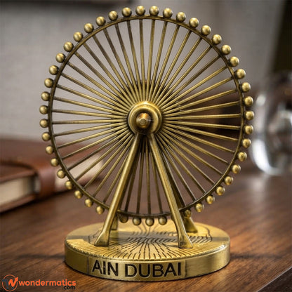 Close-up detail of the vintage antique metallic finish on the Ain Dubai wheel model