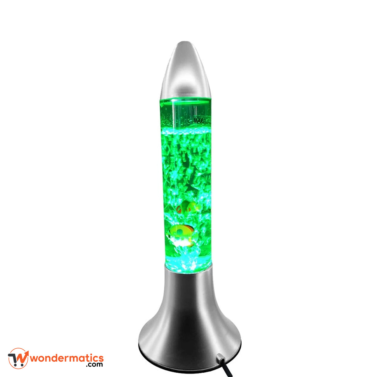 Aquarium effect rocket lamp with floating fish and bubbles