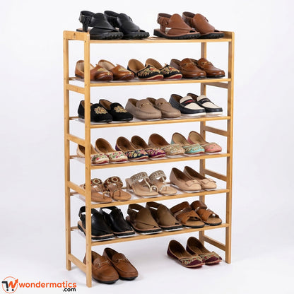 Wooden shoe shelf organizer with multiple layers for closet and hallway