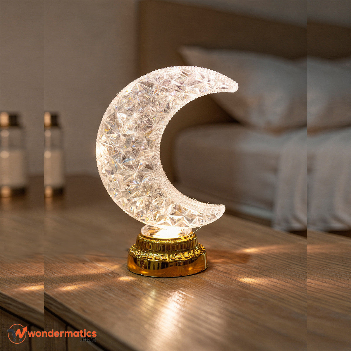 Battery operated moon table lamp with crystal look design