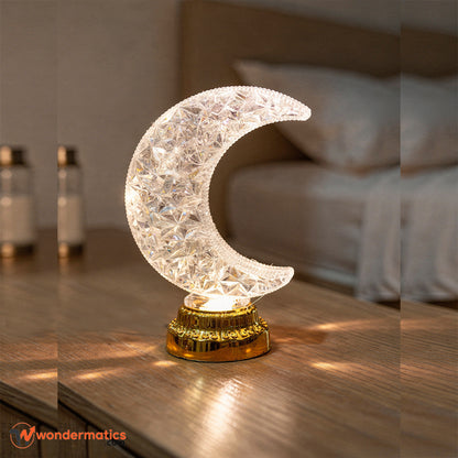 Battery operated moon table lamp with crystal look design