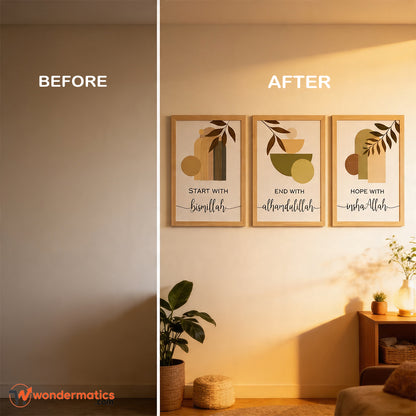 Before and After Room Wall Transformation with Islamic Frame Set Bismillah Alhamdulillah InshaAllah