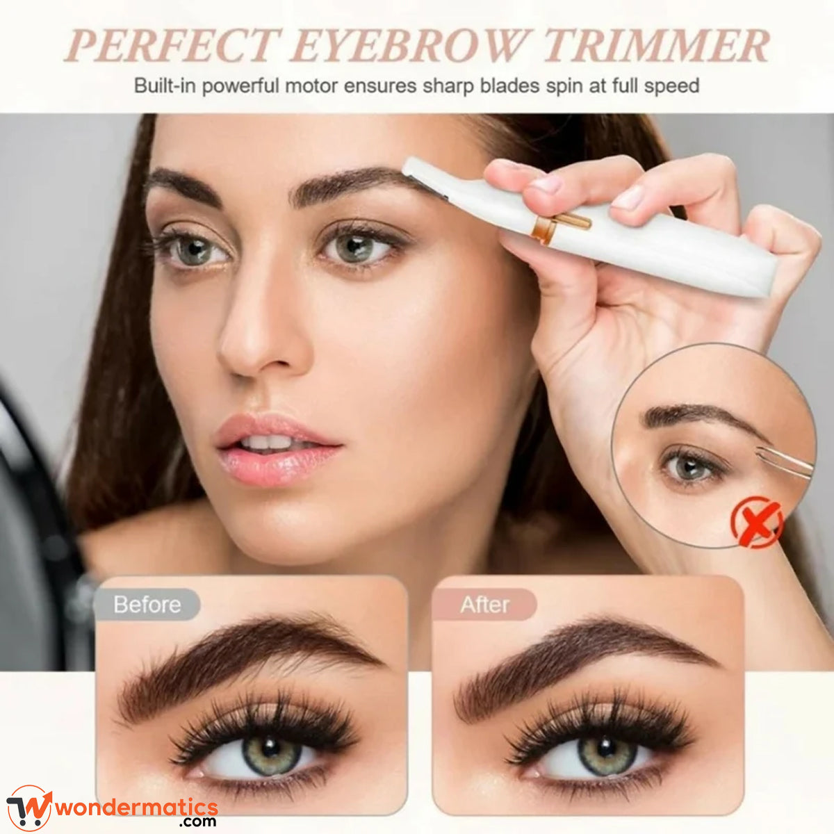 4-in-1 shaver features: lady shaver, bikini trimmer, nose trimmer and eyebrow trimmer