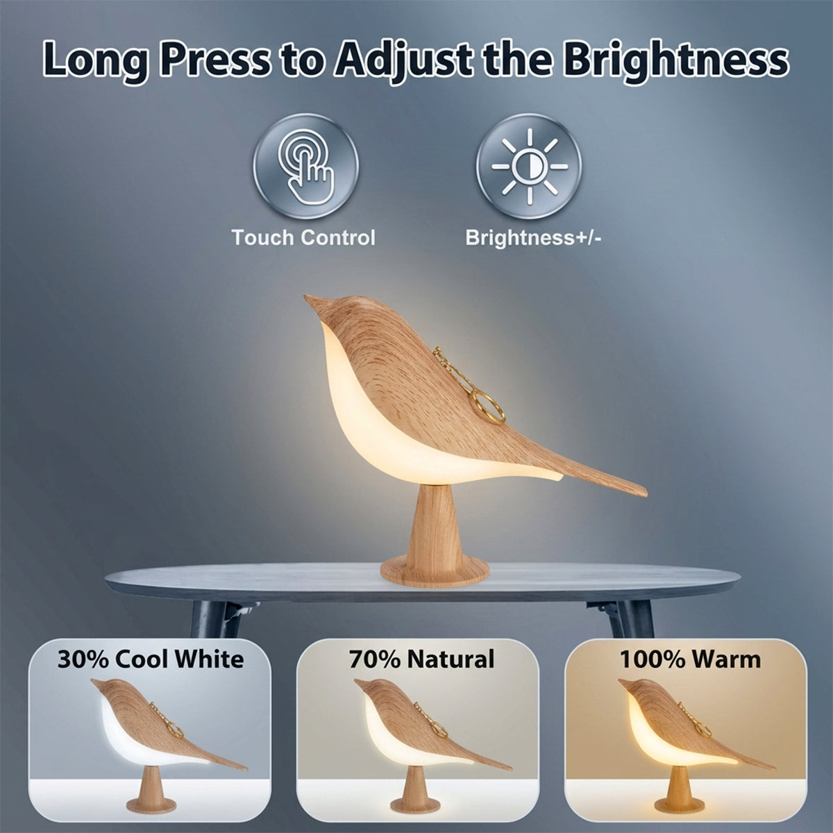 Bird LED night light displaying 3 different color light modes