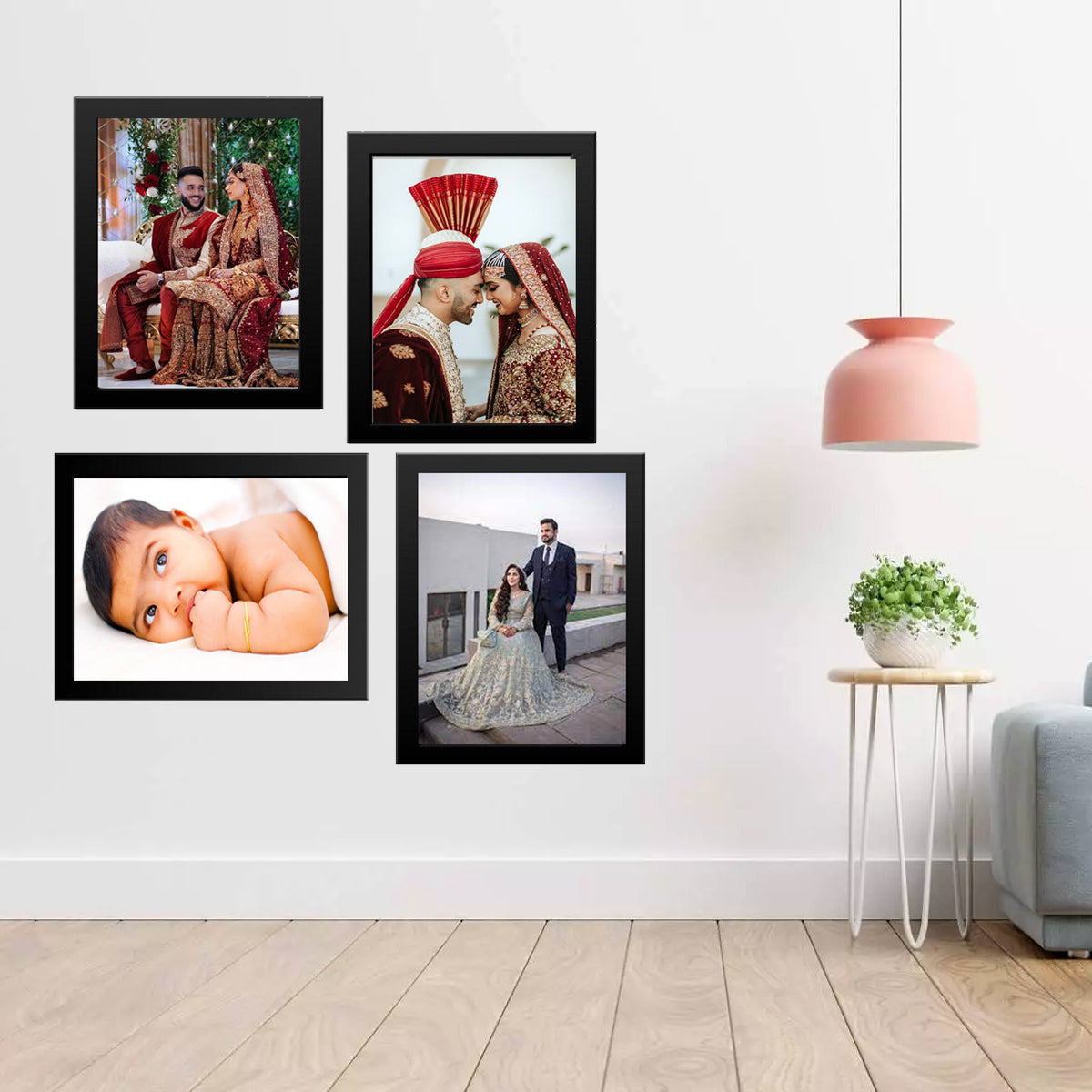 Set of 4 black A4 photo frames with glass front – front view