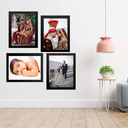 Set of 4 black A4 photo frames with glass front – front view