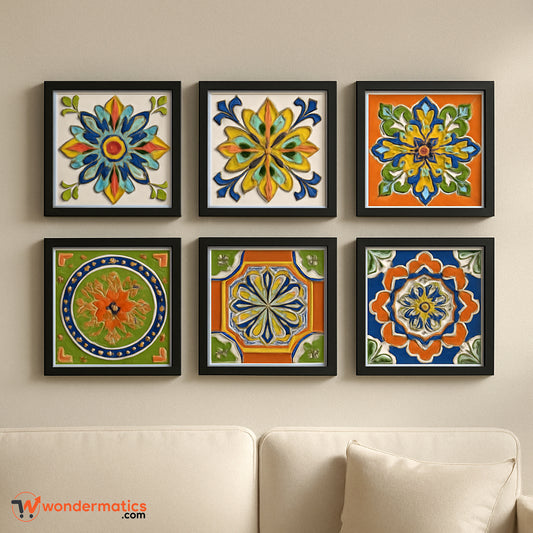 black frame wall art set with colorful prints for modern home decor