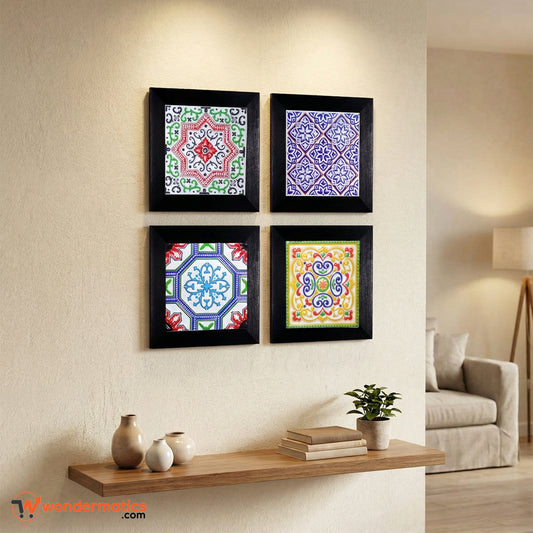 set of 4 black wall frames with colorful artwork modern wall decor for living room bedroom and office