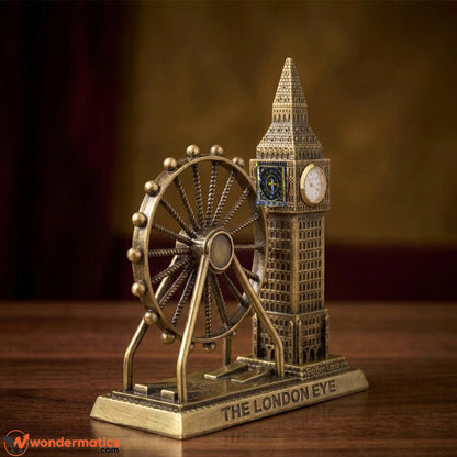 Side angle view of the bronze-tone London landmark showpiece