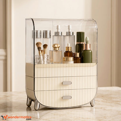 Large capacity cosmetic storage box with transparent dustproof dome