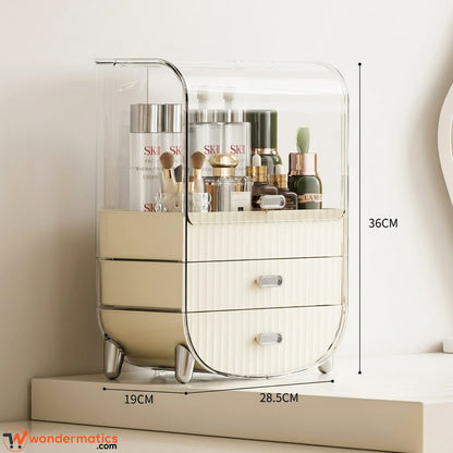 Cosmetic storage box shown for size and capacity reference