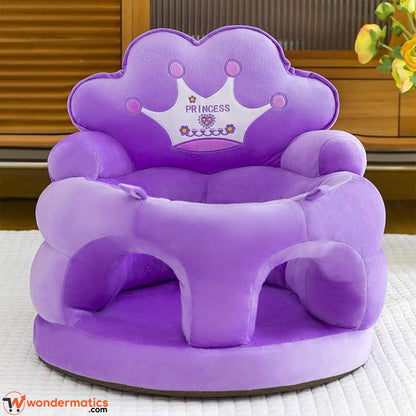 Front view of plush crown baby sofa seat for infants purple color