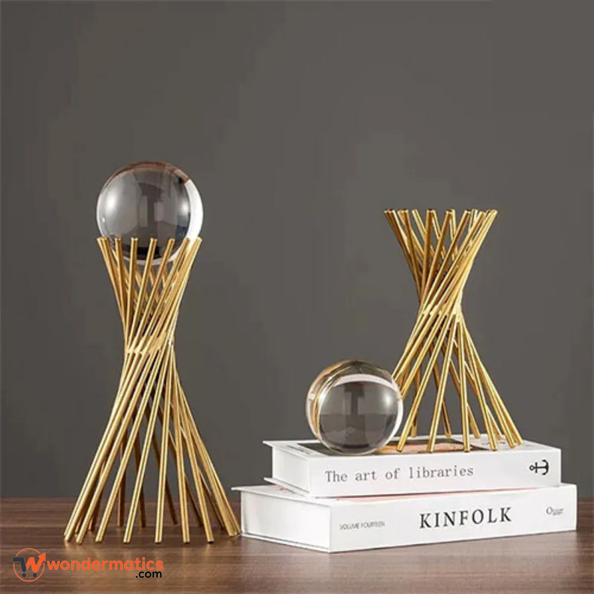 Crystal Ball Decoration Set with Gold Twisted Stand – Perfect Gift Idea