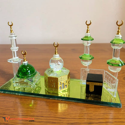 Crystal Islamic 3-in-1 Landmark Model of Kaaba, Masjid Nabawi, and Maqam-e-Ibrahim – Decorative Muslim Gift