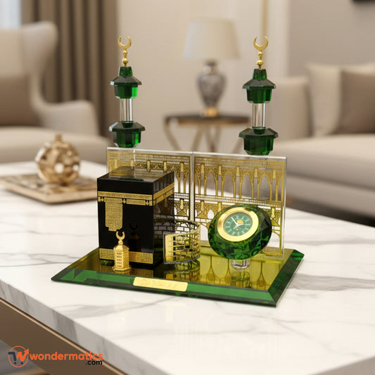 Crystal Kaaba model with clock elegant Islamic home decor for living room and office