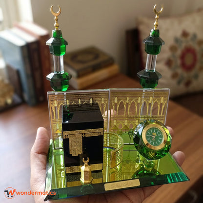 Crystal Kaaba showpiece with clock perfect for Muslim living room decor