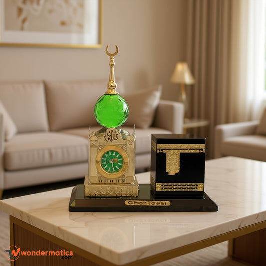 Crystal Khana Kaaba Model with Clock – Islamic Home & Office Decoration