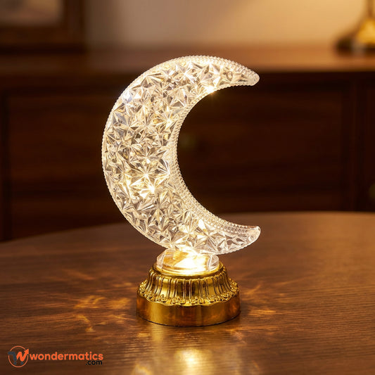 Crystal moon lamp battery operated with crescent design for home decor