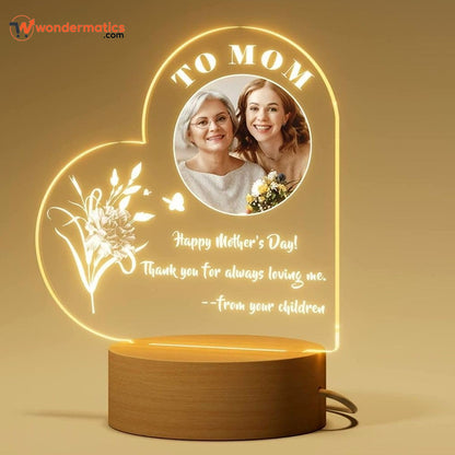 Custom Heart Photo Lamp with Warm Wooden Base