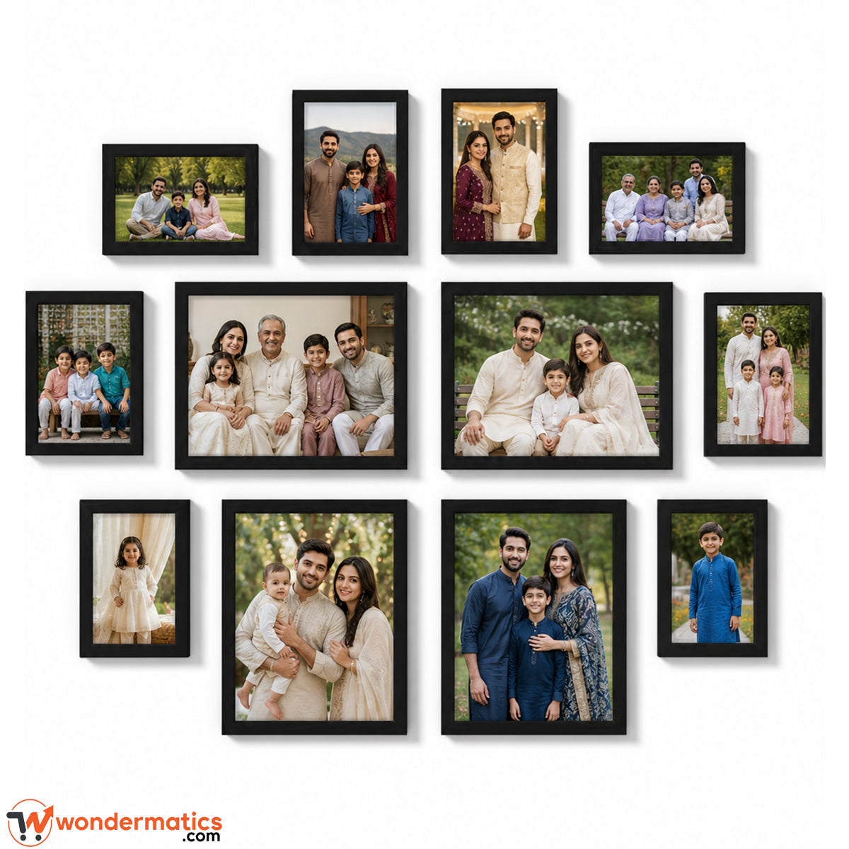 Custom size  of the 5x7, 6x8 and 8x12 frames in the set for the wall