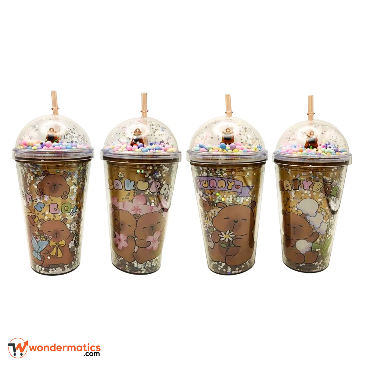 Cute bear tumbler with straw and dome lid