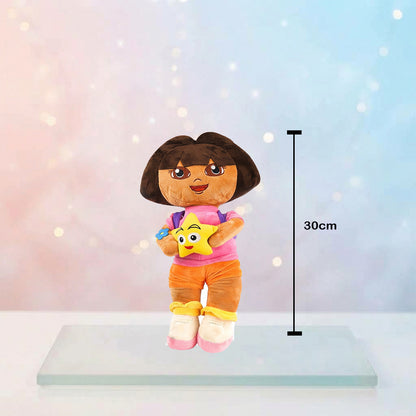 Cute Dora the Explorer stuffed doll wearing a pink shirt and orange shorts 30cm small size