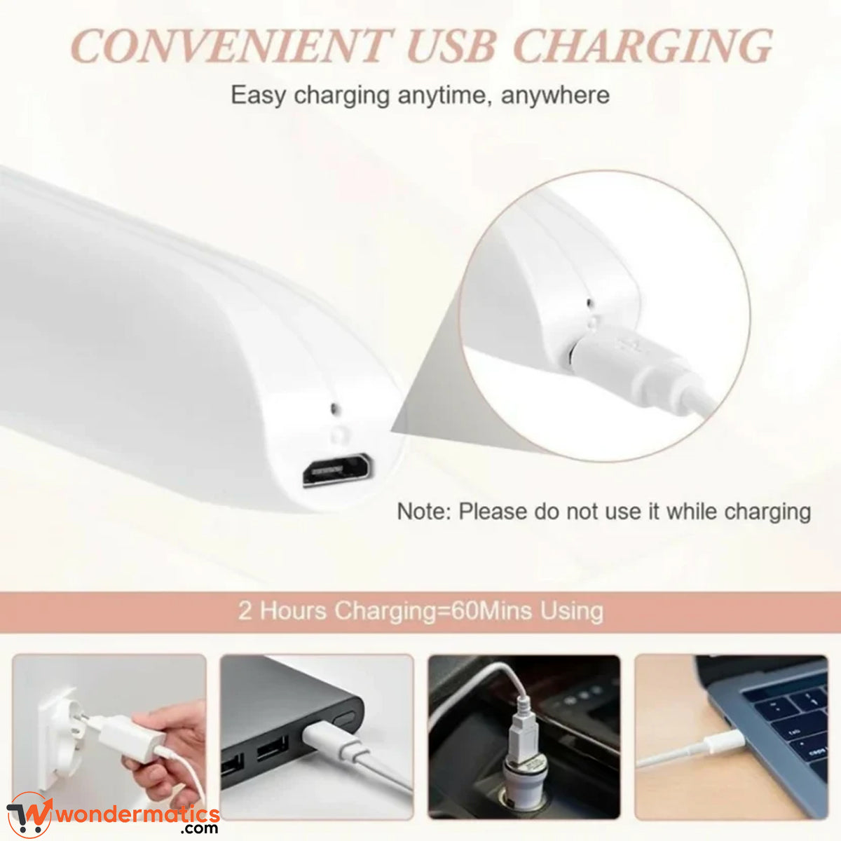 Package contents of the 4-in-1 electric lady shaver, usb charging options