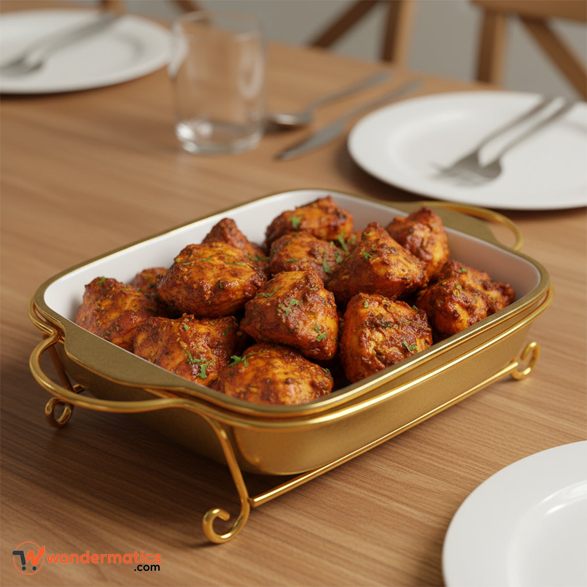 Premium ceramic serving ware with golden handles – ideal for home and event dining