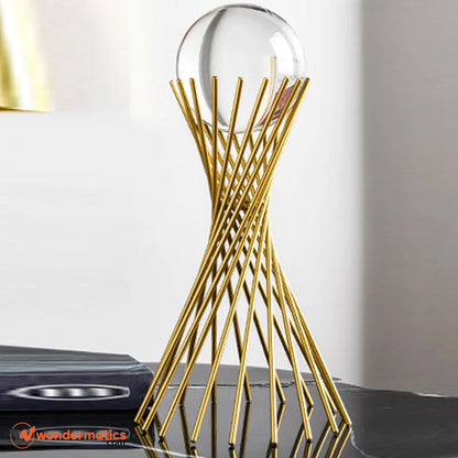 Elegant Crystal Sphere Ornament with Gold Stand – Home and Office Decoration