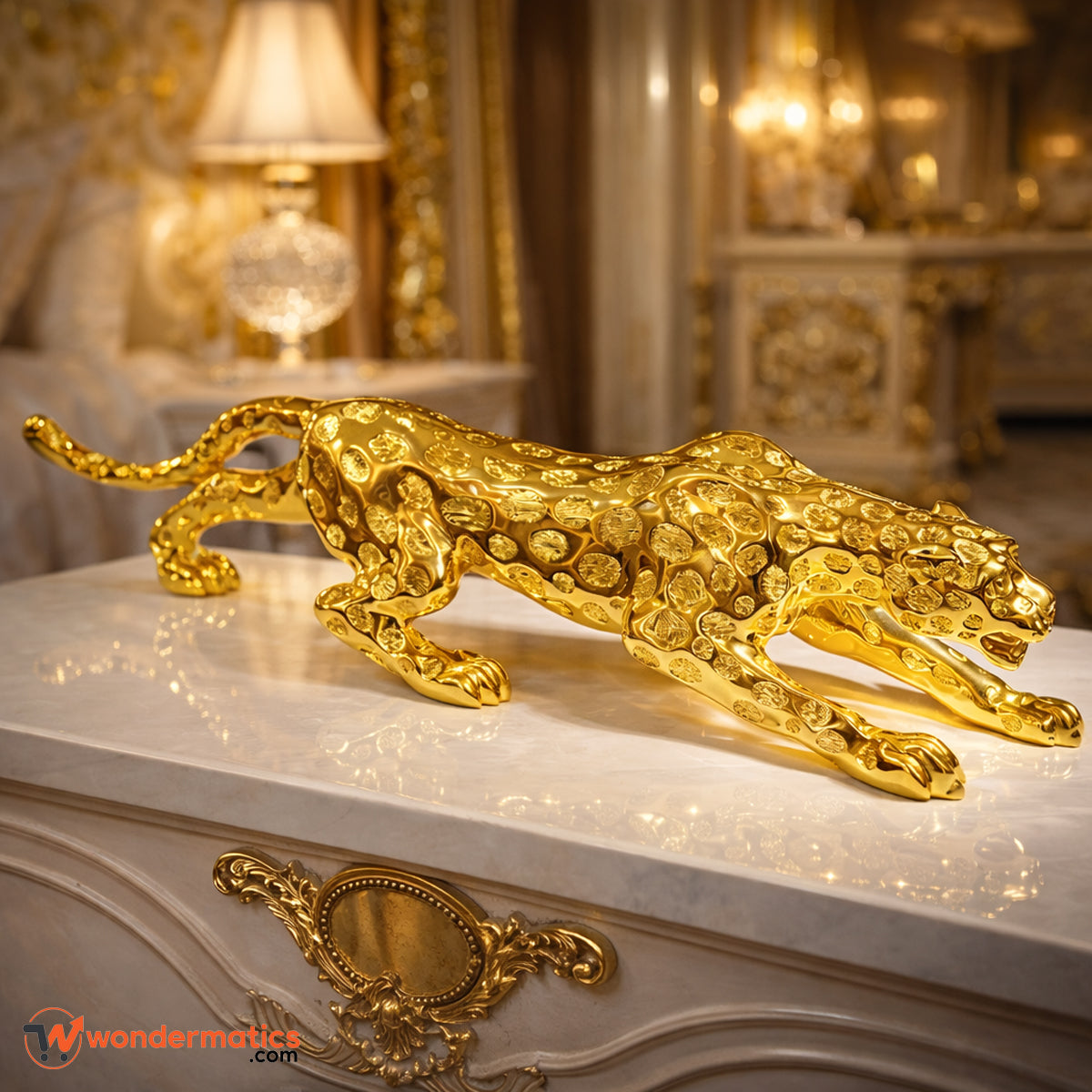 elegant handmade golden leopard statue luxury interior decor