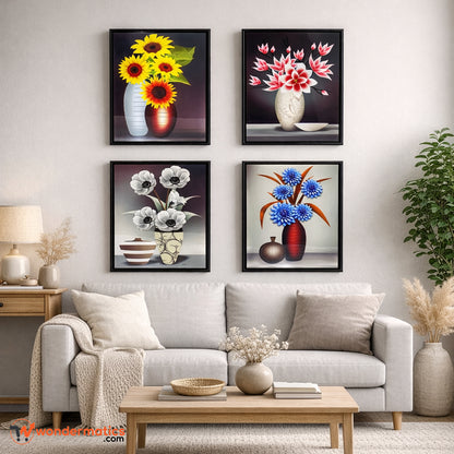 Rustic yet modern wooden wall frames set of 4 with floral designs for home and office décor