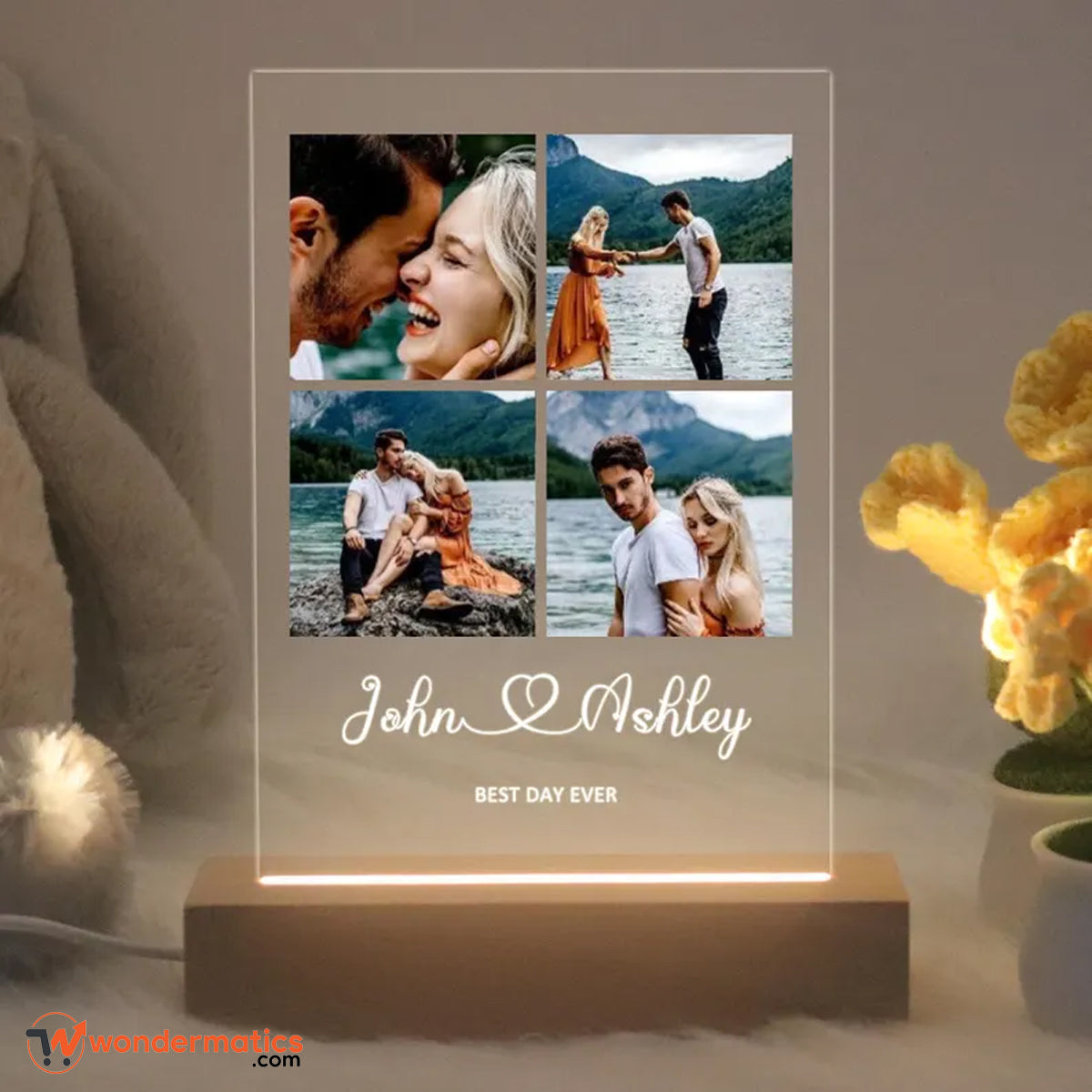 Engraved acrylic lamp with picture and message