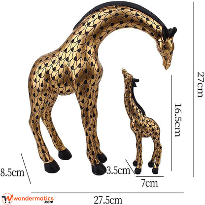 Large mother giraffe and small calf figurine shown together to compare sizes