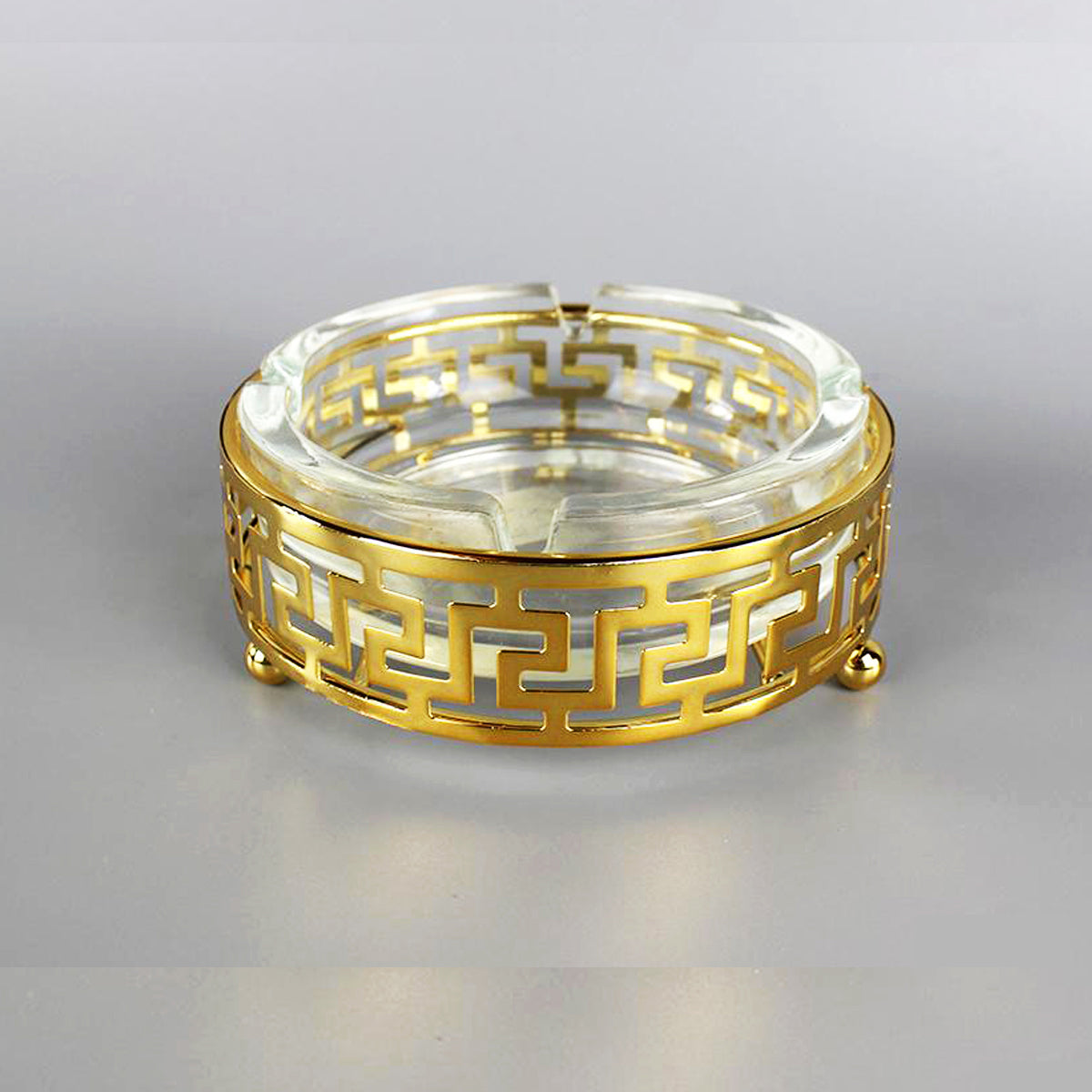 Decorative golden tray with tempered glass and metal finish, perfect for keys, jewelry, and accents